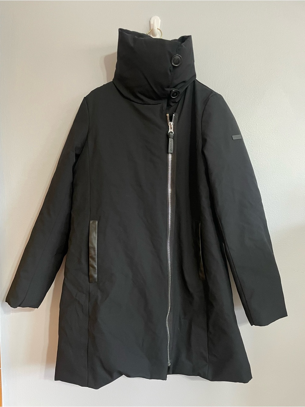 Derek Lam 10 Crosby Black Oversized Neck Asymmetric Puffer Coat